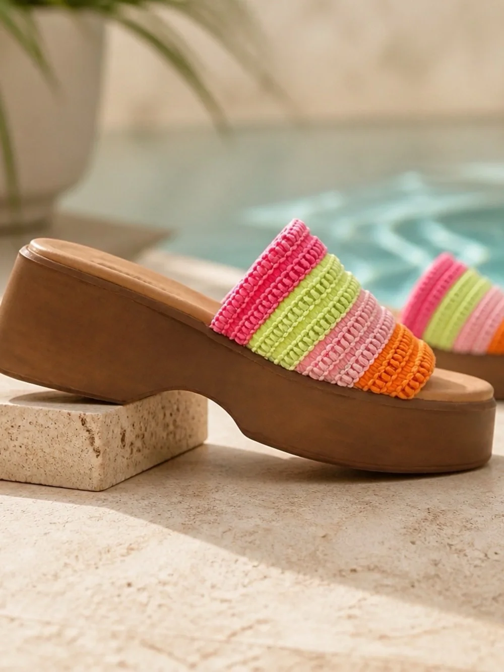 ALDO Crochet Striped Platform Slide Sandals Womens size 6 Rainbow